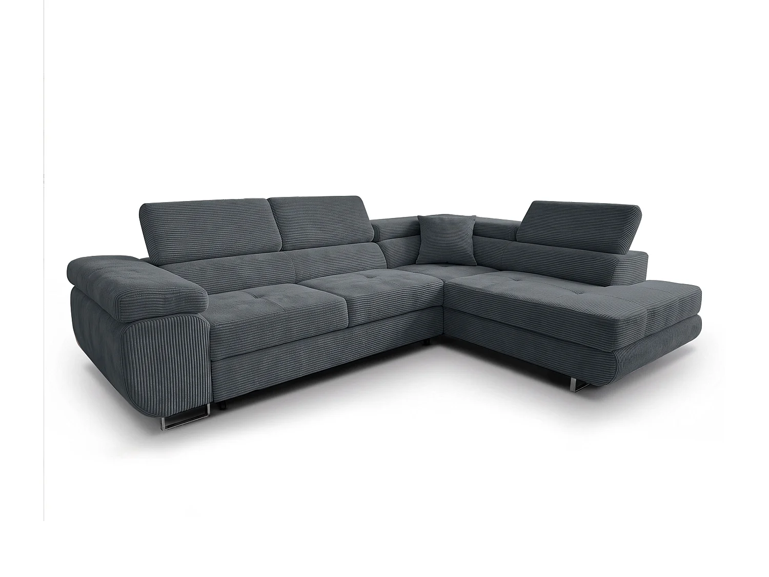 AX LIVING Konak hoekbank met slaapfunctie rechts van ribfluweel in donkergrijs, 276 cm breed, opbergruimte en hoofdsteunen