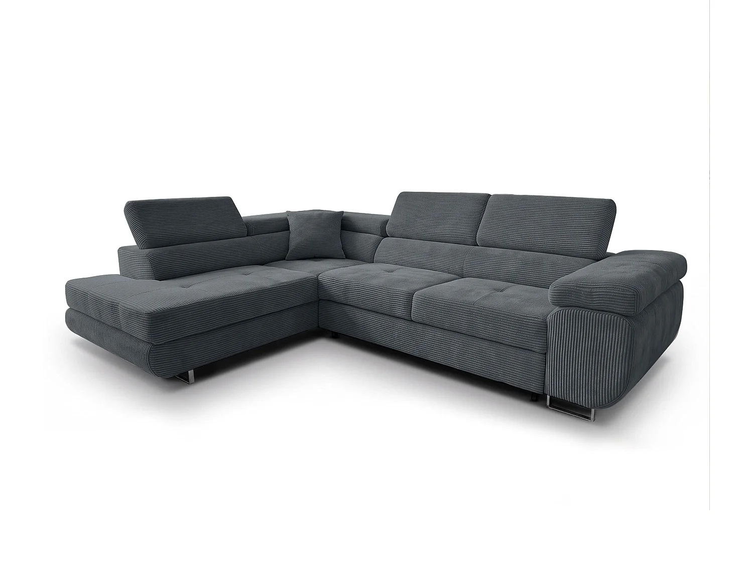 AX LIVING Konak Canapé d’angle convertible gauche en velours côtelé gris foncé, 276 cm, coffre de rangement et têtières