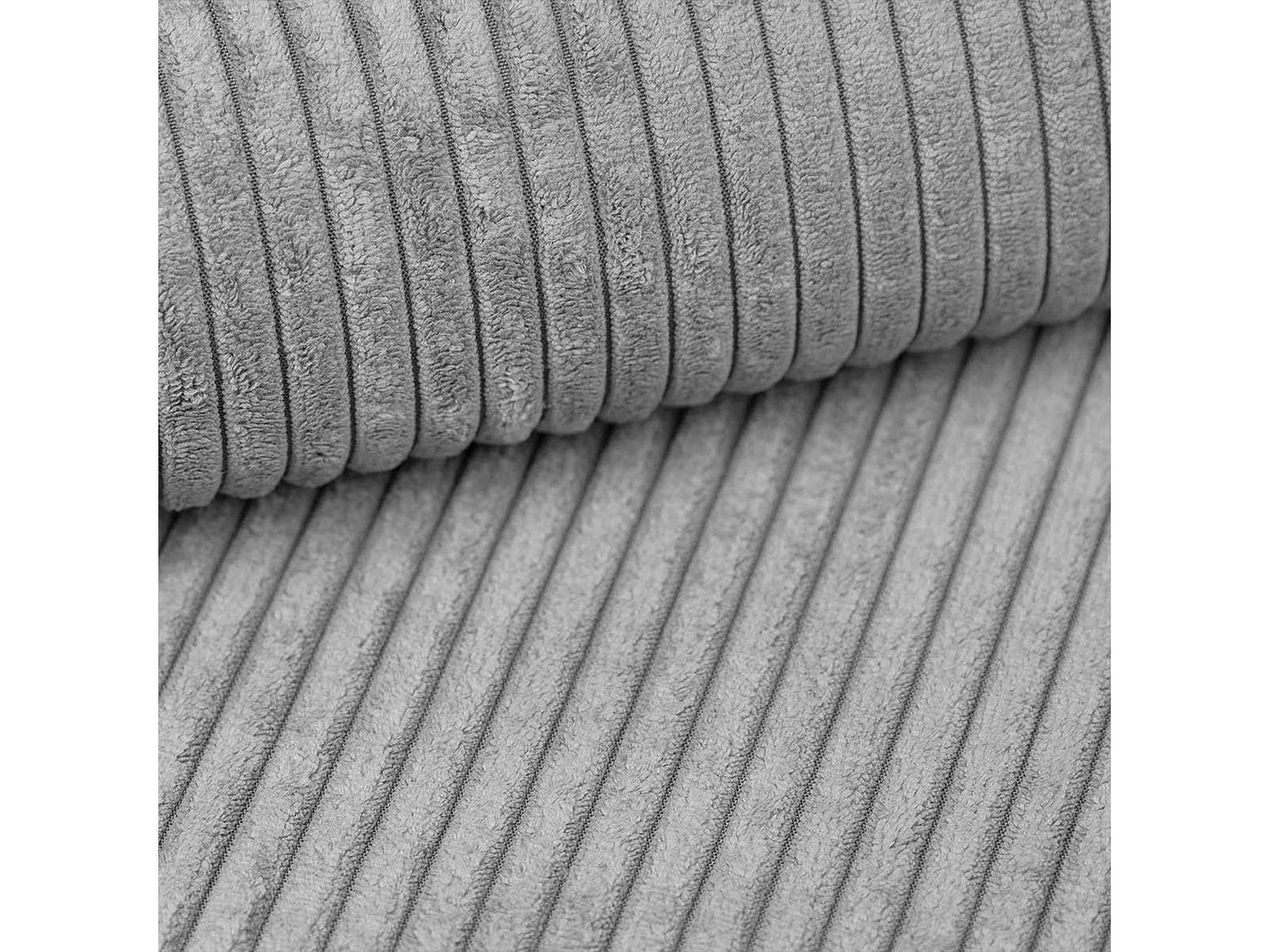 AX LIVING Konak Canapé d’angle convertible gauche en velours côtelé gris clair, 276 cm, coffre de rangement et têtières