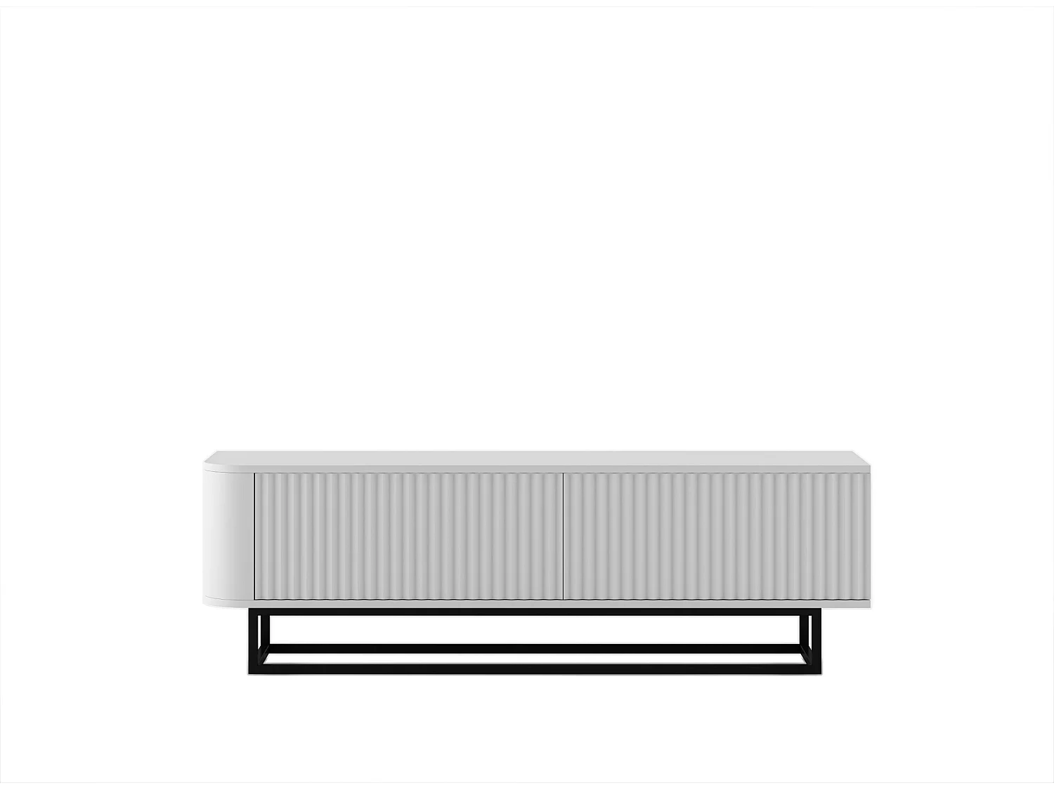 Mueble de TV con 2 puertas, frentes en relieve, blanco mate, patas de metal negro, 140 cm - AURORA