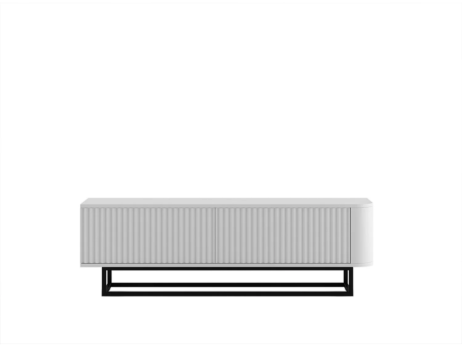 Mueble de TV con 2 puertas, frentes en relieve, blanco mate, patas de metal negro, 140 cm - AURORA