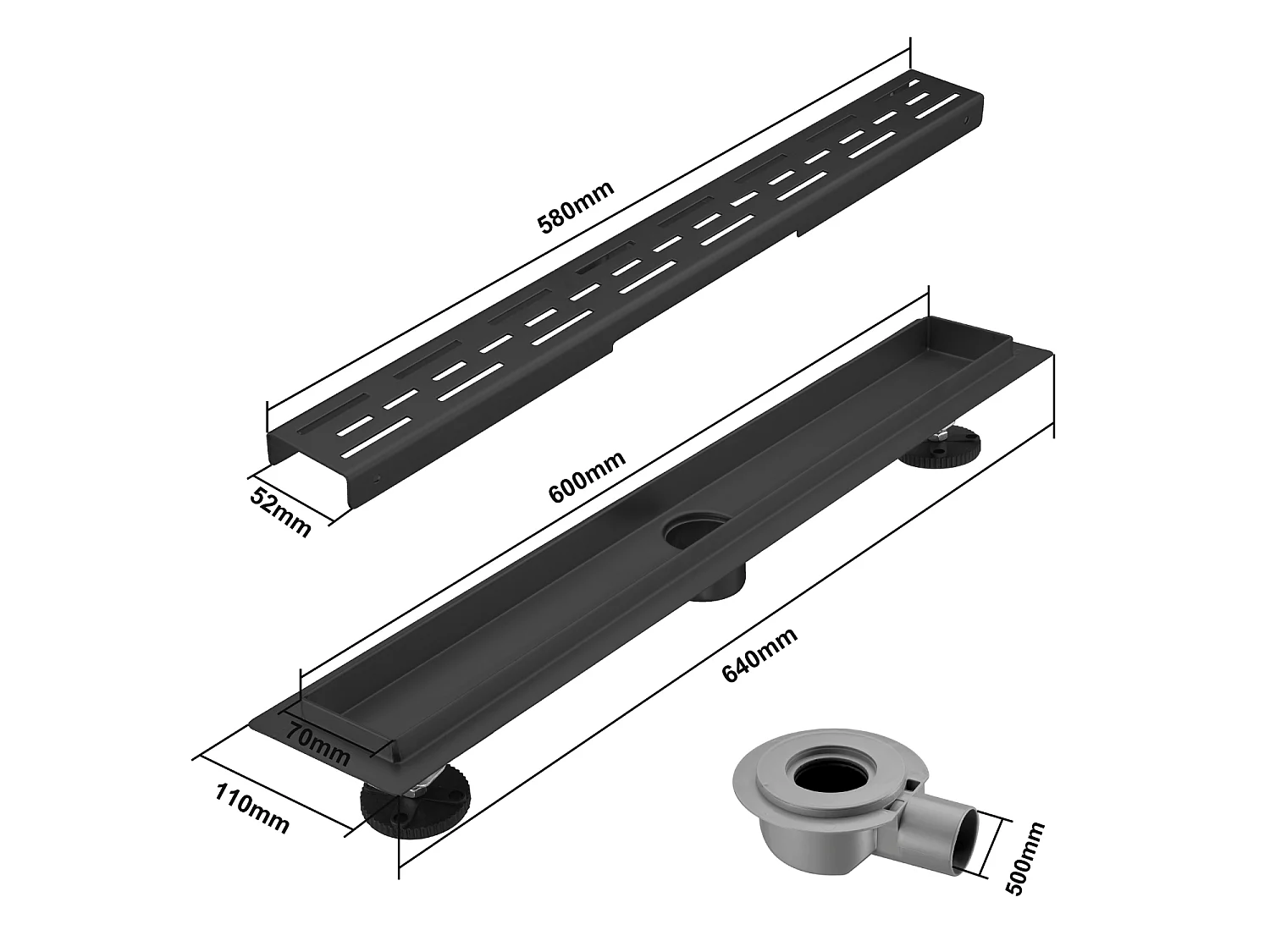 Caniveau De Douche Lomazoo Nilo - 60 Cm - Noir Mat