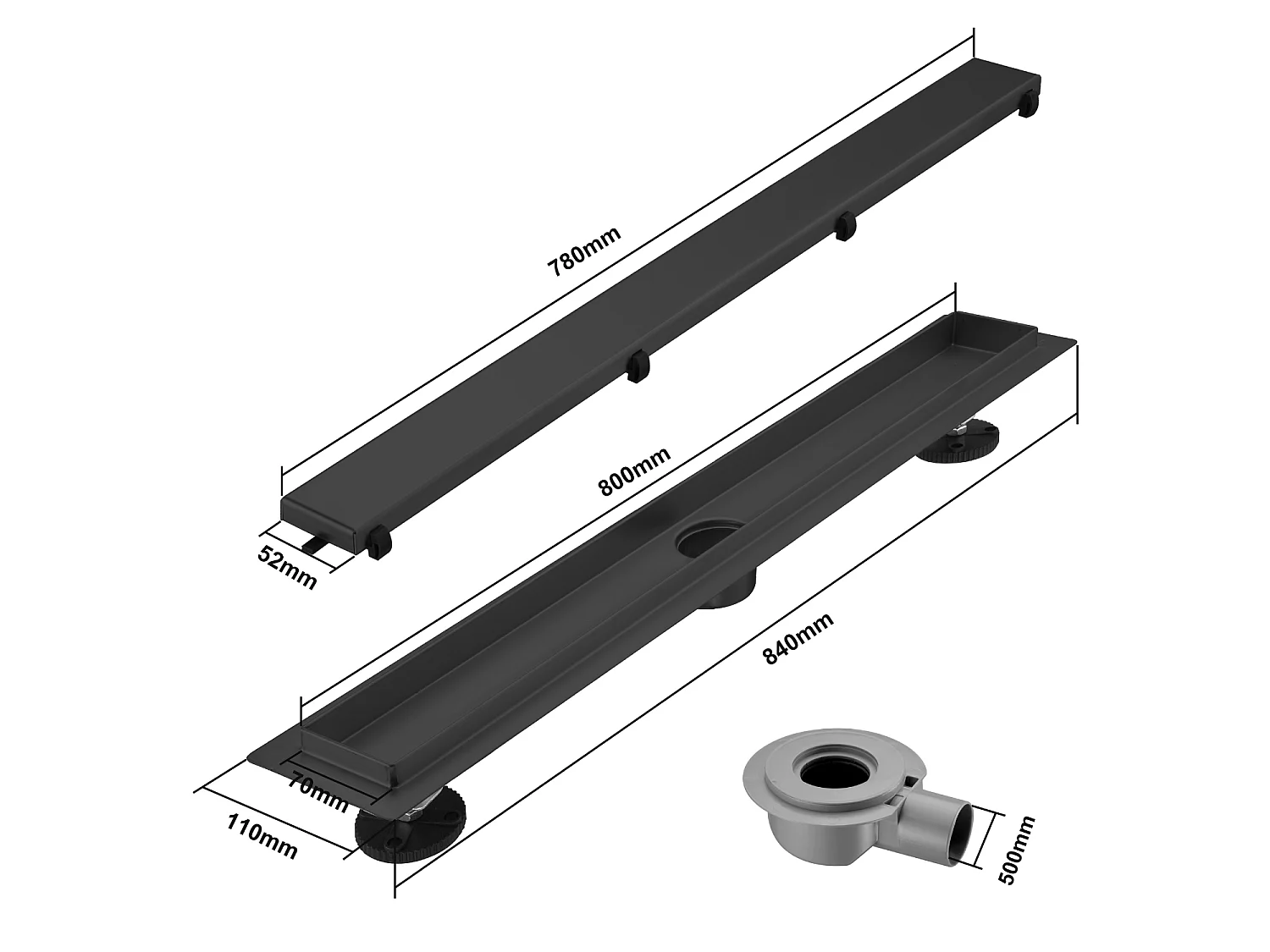 Caniveau De Douche Lomazoo Nilo - 80 Cm - Noir Mat