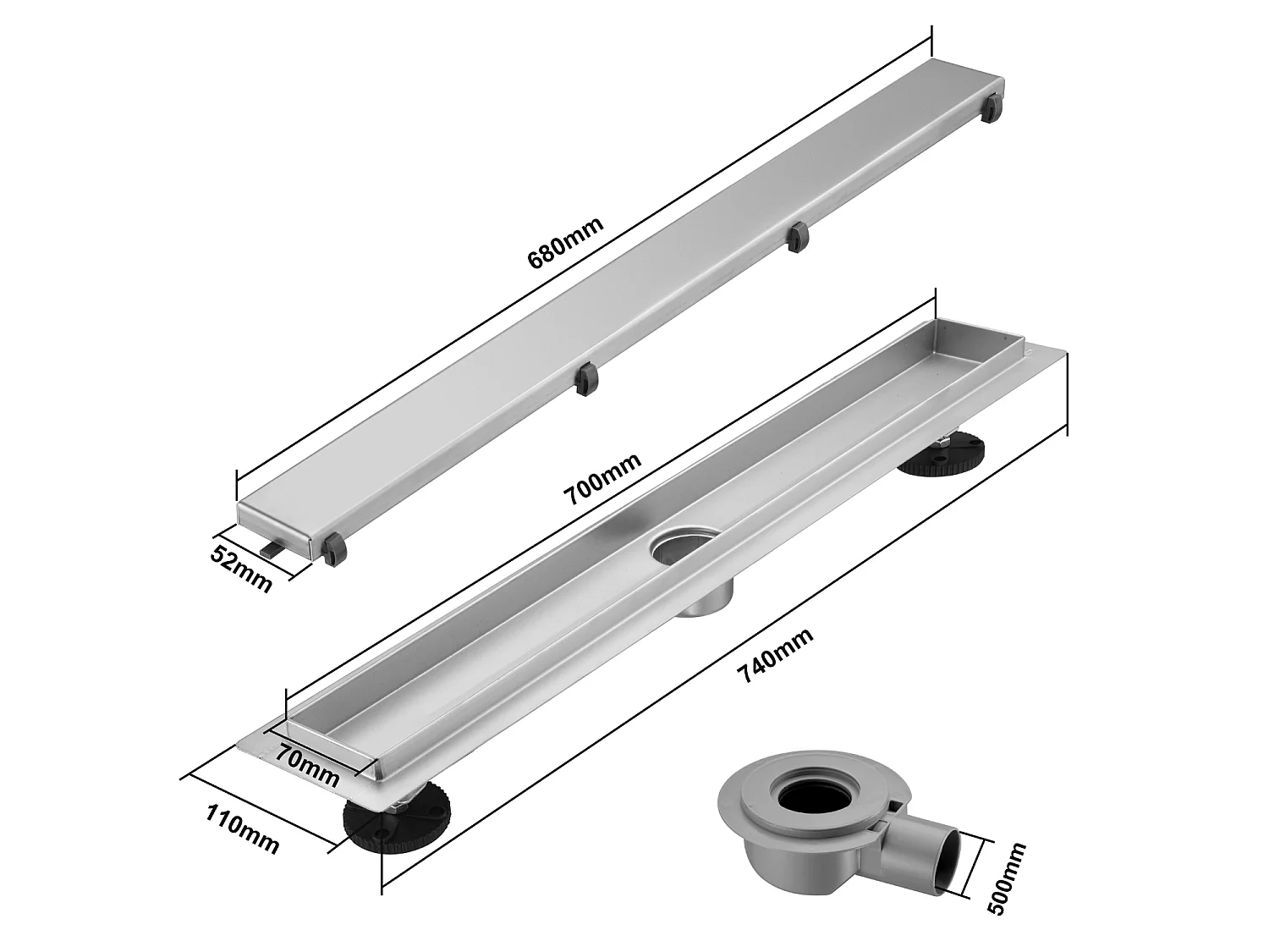 Caniveau De Douche Lomazoo Nilo - 70 Cm - Acier Inox Brossé