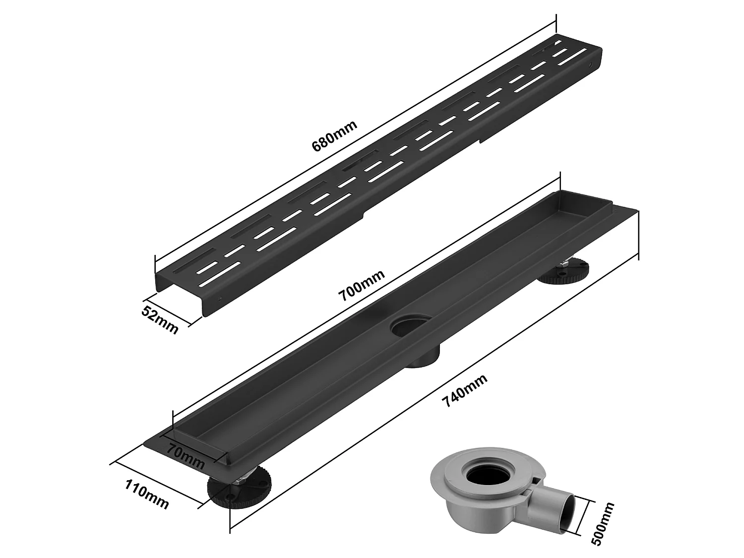 Caniveau De Douche Lomazoo Nilo - 70 Cm - Noir Mat