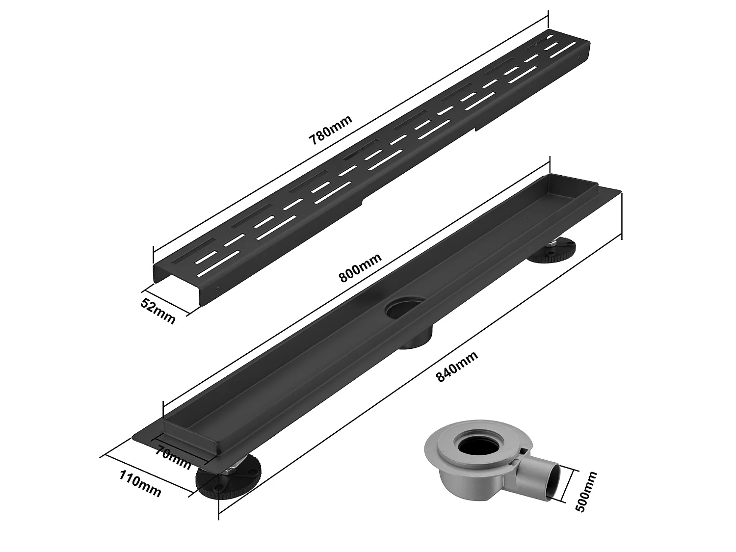 Caniveau De Douche Lomazoo Nilo - 80 Cm - Noir Mat