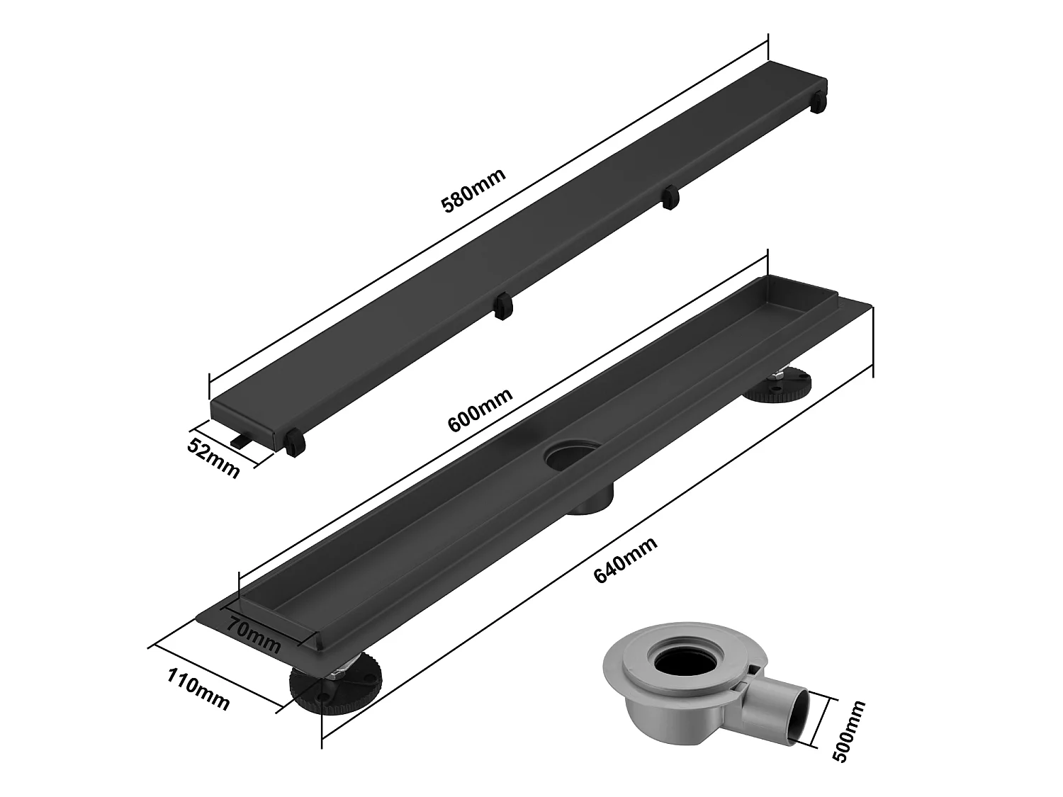 Caniveau De Douche Lomazoo Nilo - 60 Cm - Noir Mat