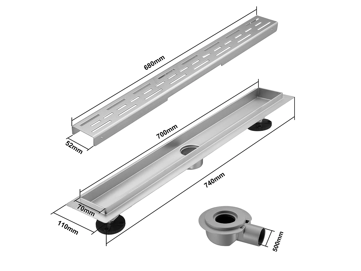 Caniveau De Douche Lomazoo Nilo - 70 Cm - Acier Inox Brossé