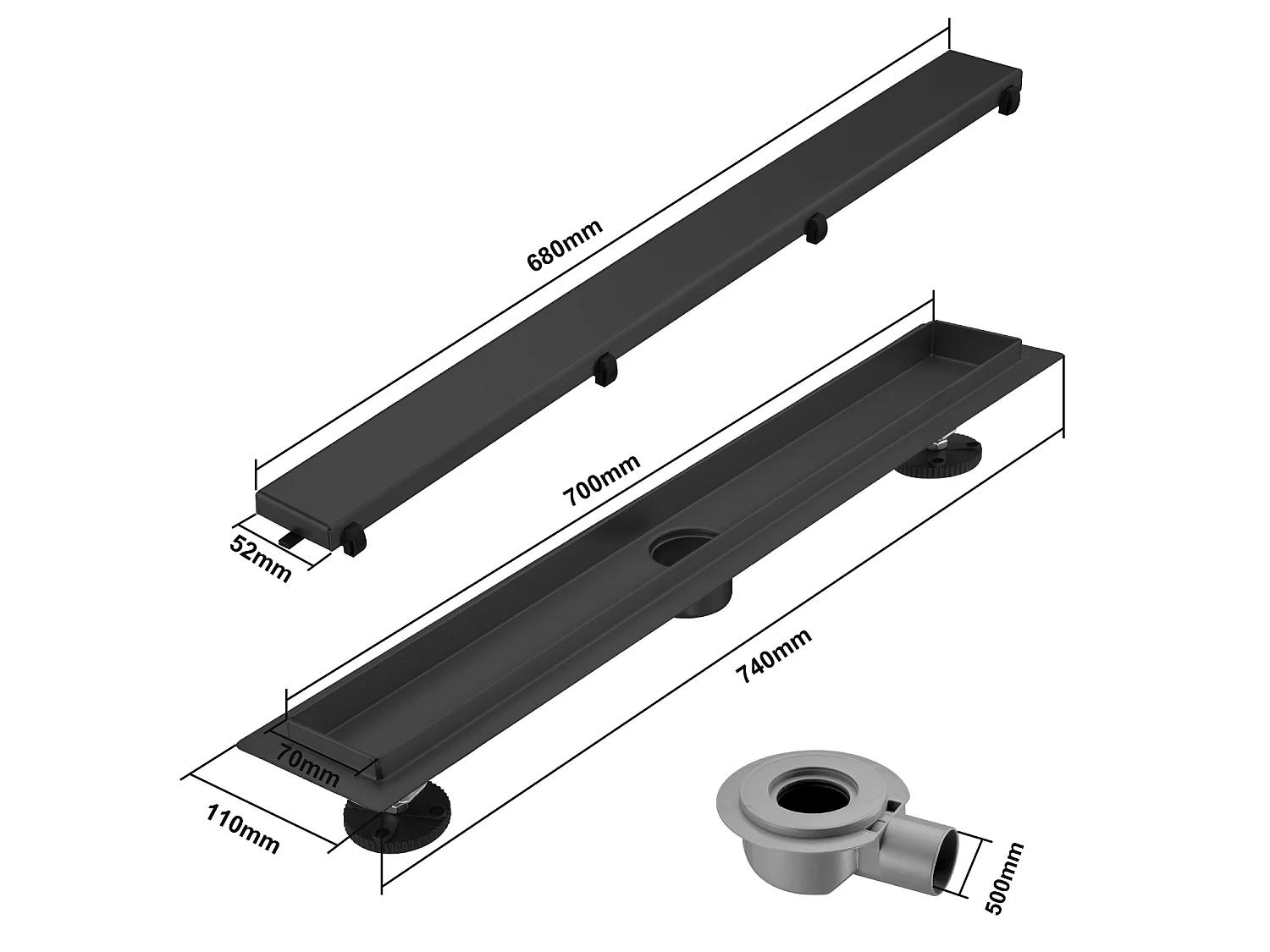 Caniveau De Douche Lomazoo Nilo - 70 Cm - Noir Mat