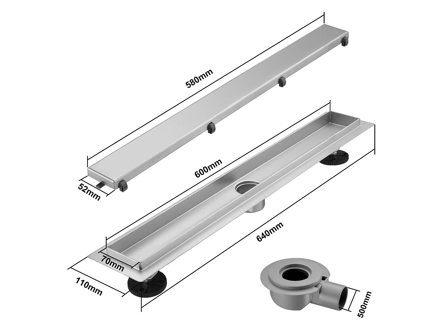 Caniveau De Douche Lomazoo Nilo - 60 Cm - Acier Inox Brossé