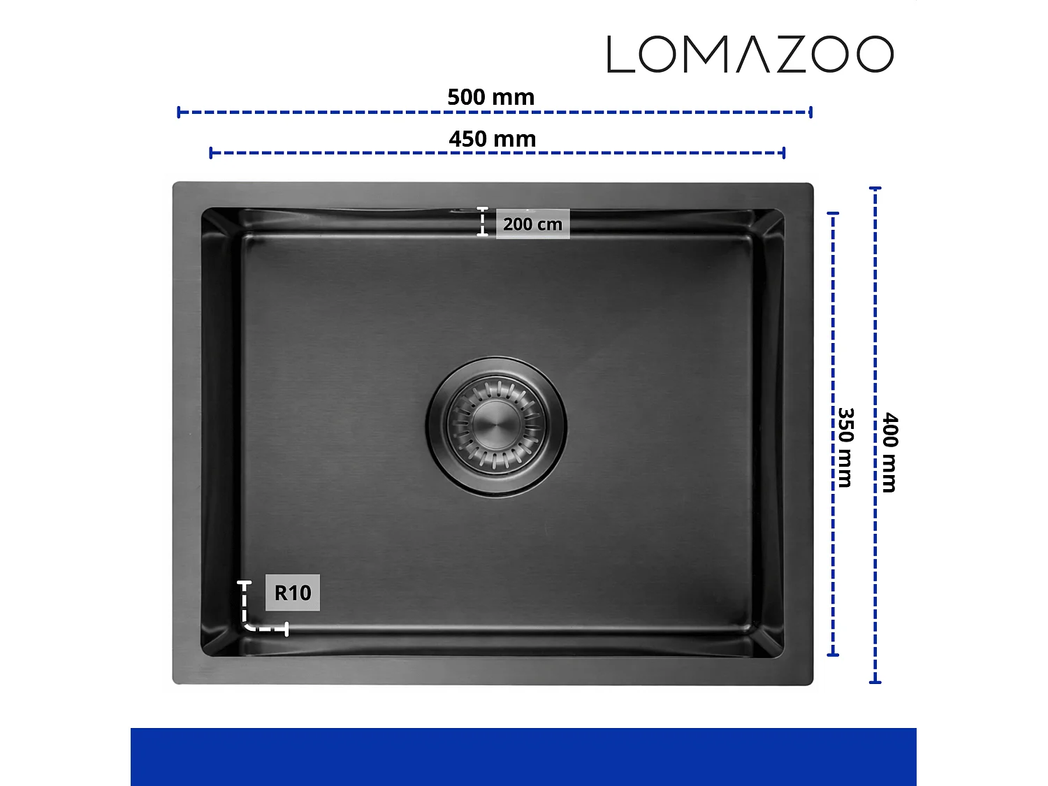 Evier cuisine Inox LOMAZOO Onyx 50 cm Anthracite