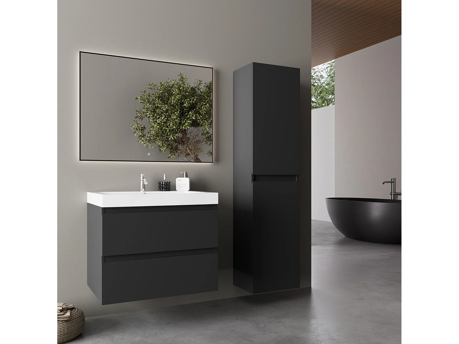 Colonne salle de bain LOMAZOO Marbella noir mat - 140cm