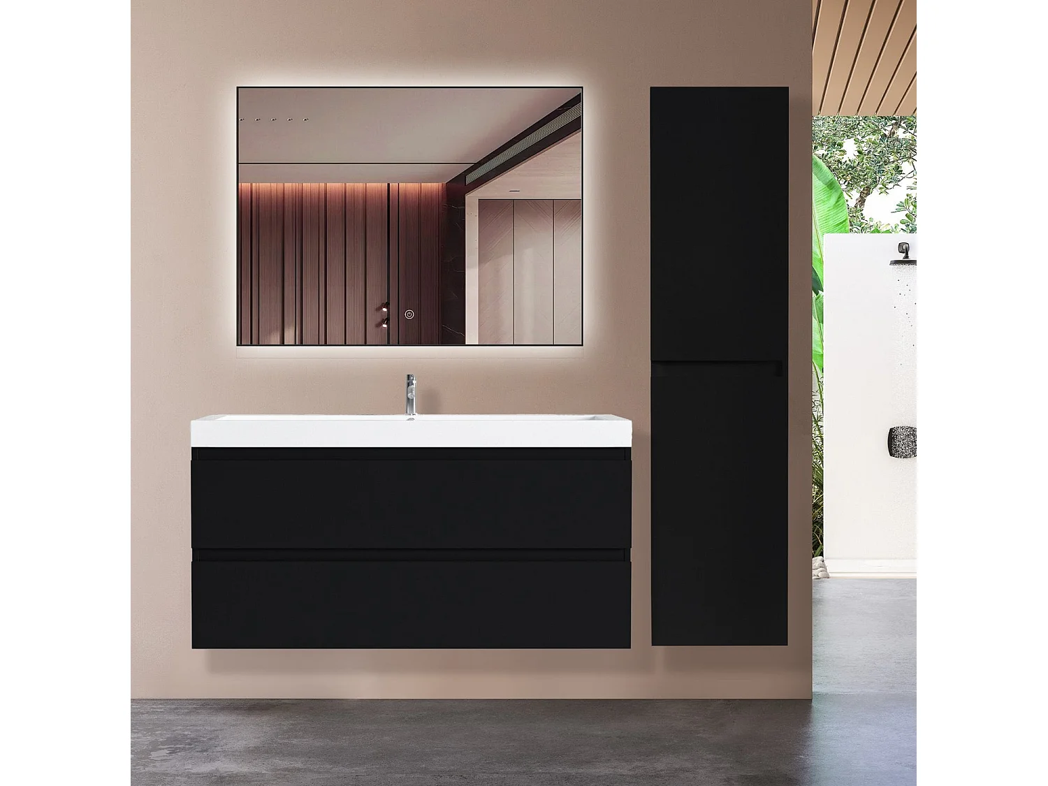 Colonne salle de bain LOMAZOO Marbella noir mat - 140cm