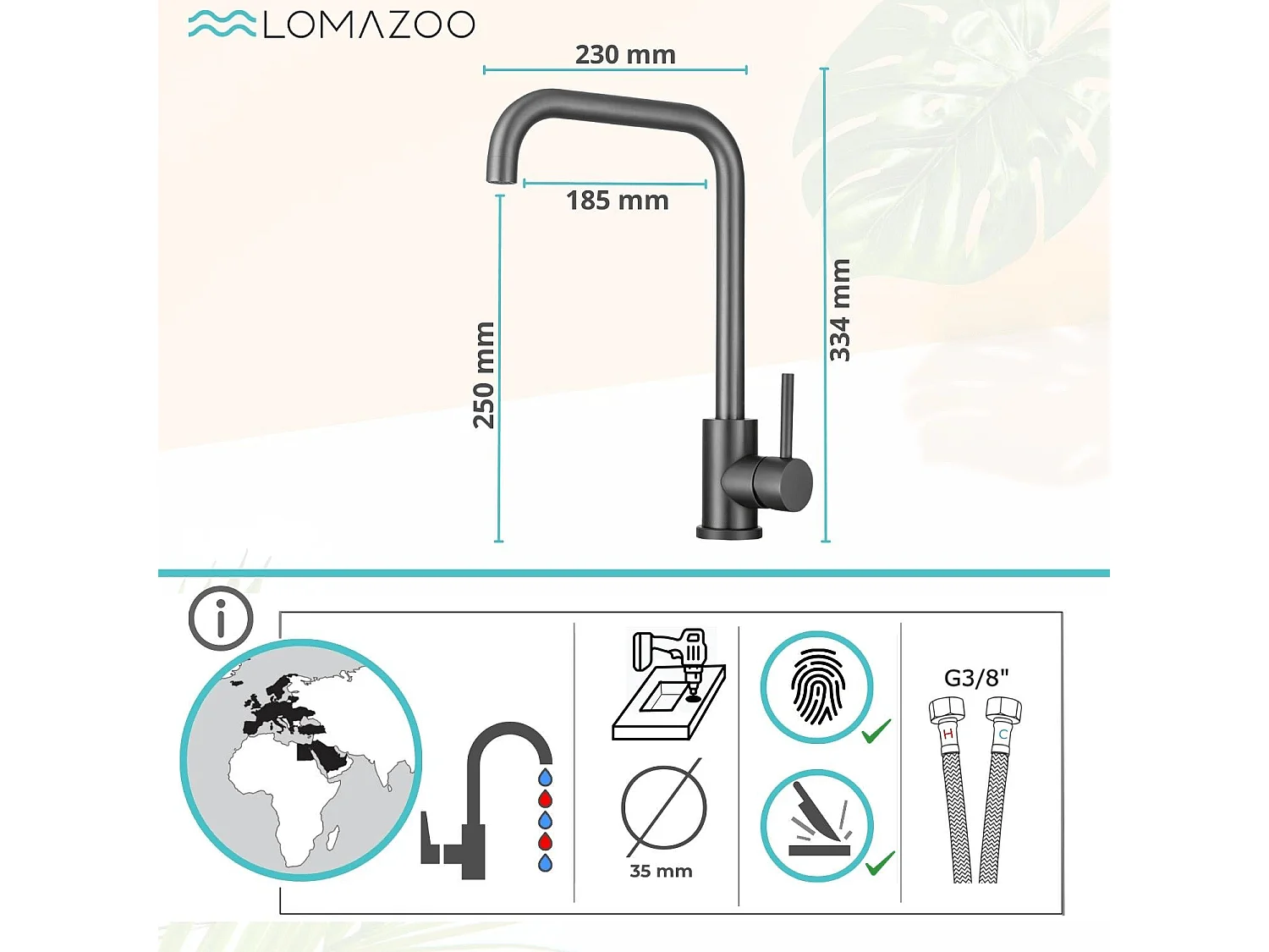 Mitigeur Cuisine Anthracite LOMAZOO James