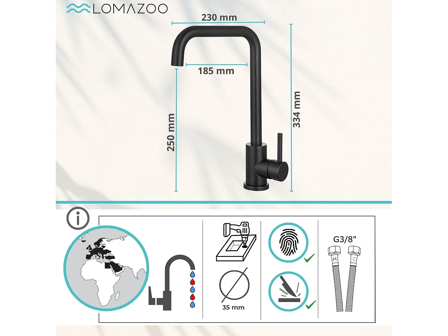 Mitigeur Cuisine Noir LOMAZOO Thyone