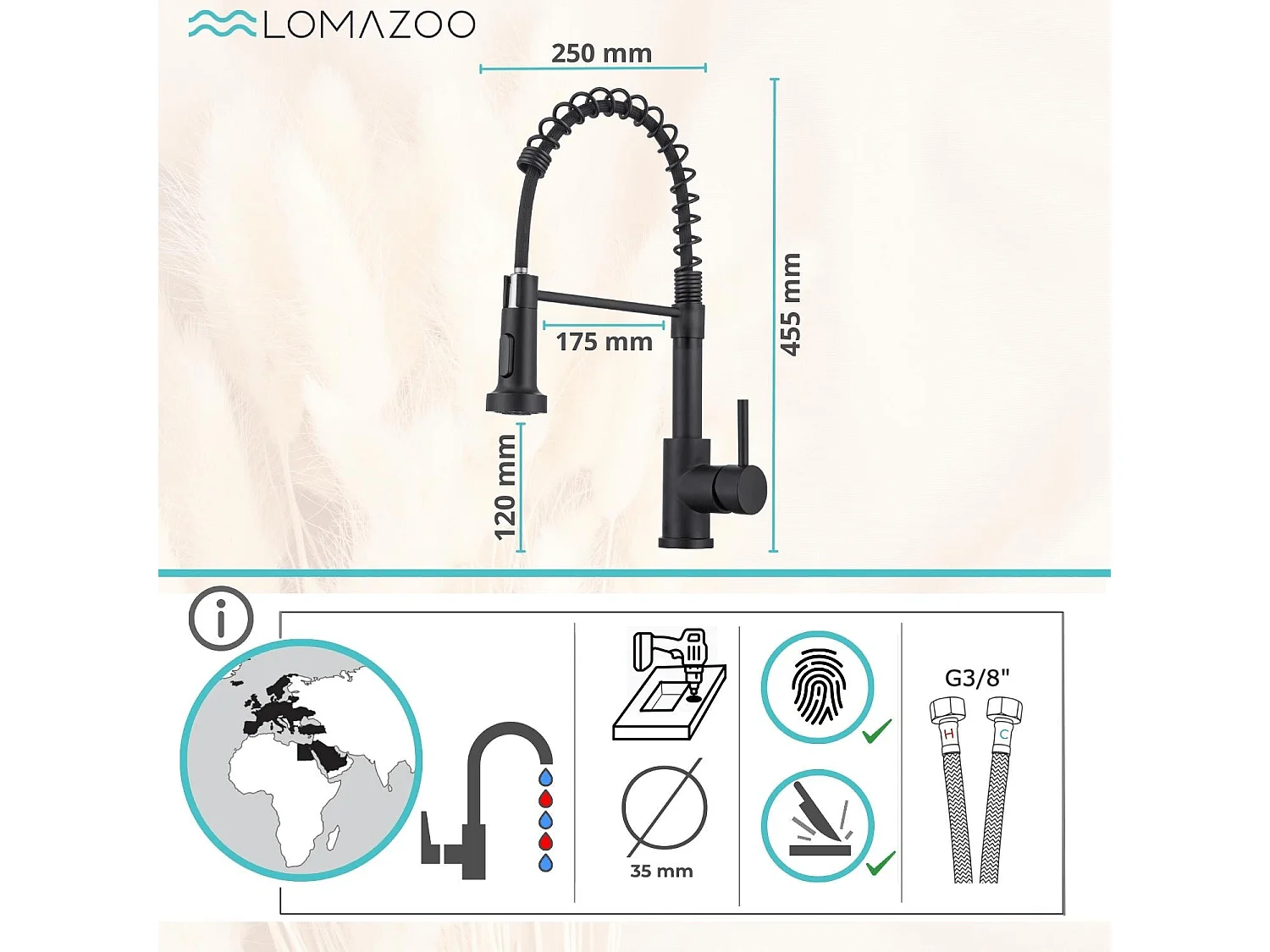 Mitigeur Cuisine avec avec Douchette Noir LOMAZOO Sapphire