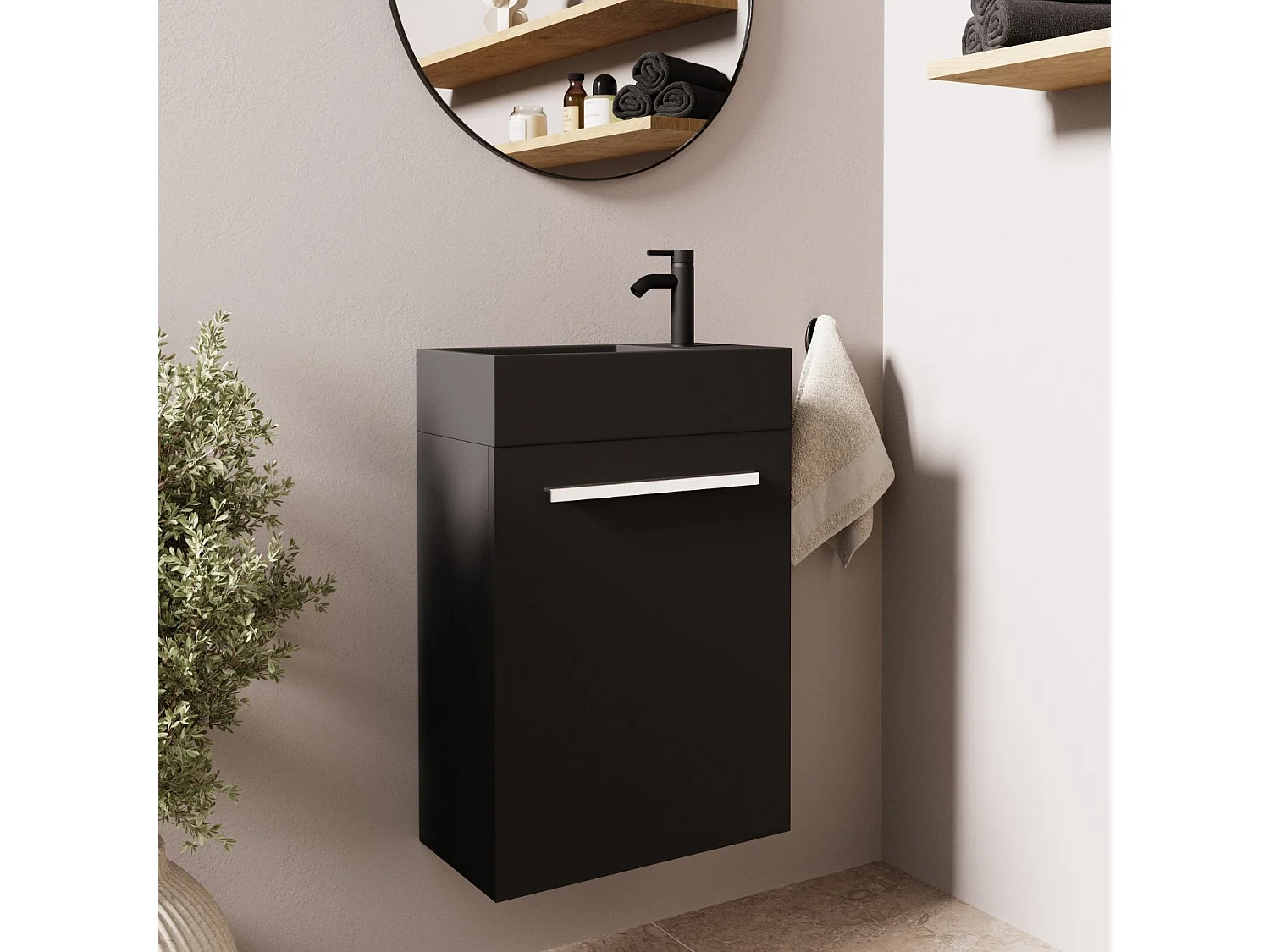 Meuble lave-mains noir mat - lavabo noir LOMAZOO Bombay - 40cm