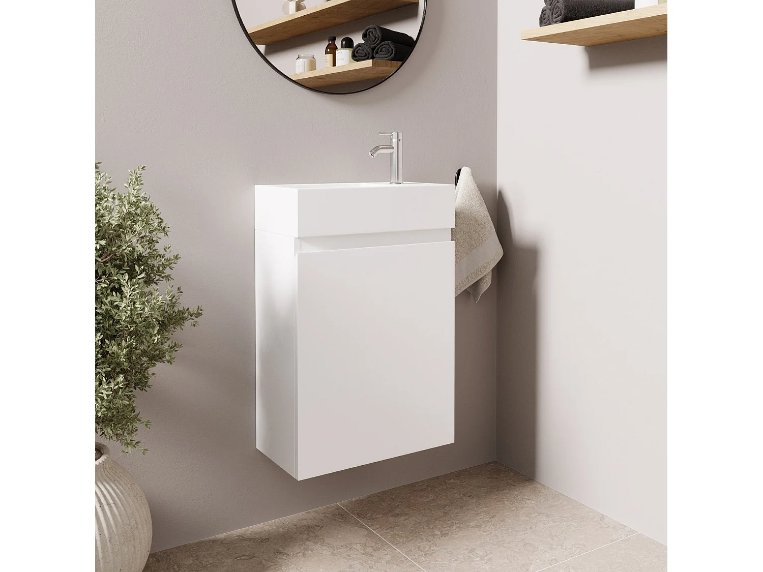 Meuble lave-mains blanc brillant LOMAZOO Malibu  - 40cm