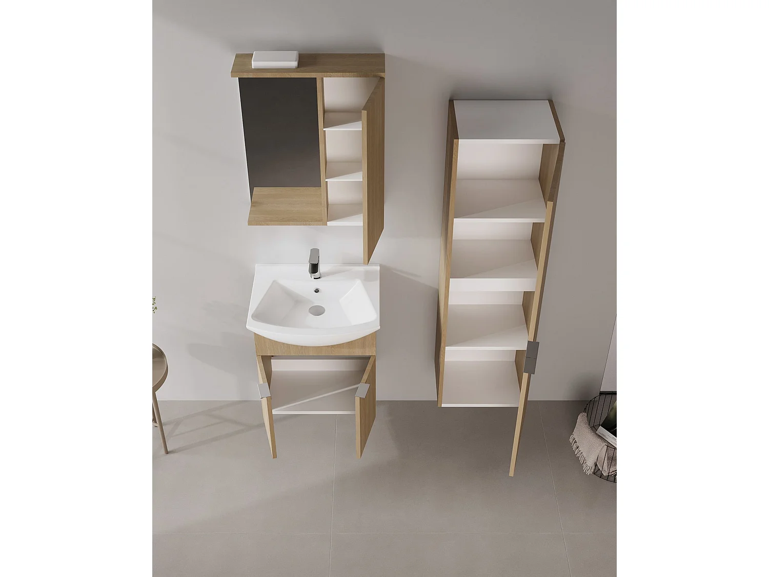 Ensemble Meuble Vasque avec Miroir (2 Pièces) "Purus 55" - 55 x 50 x 58 cm - Oak
