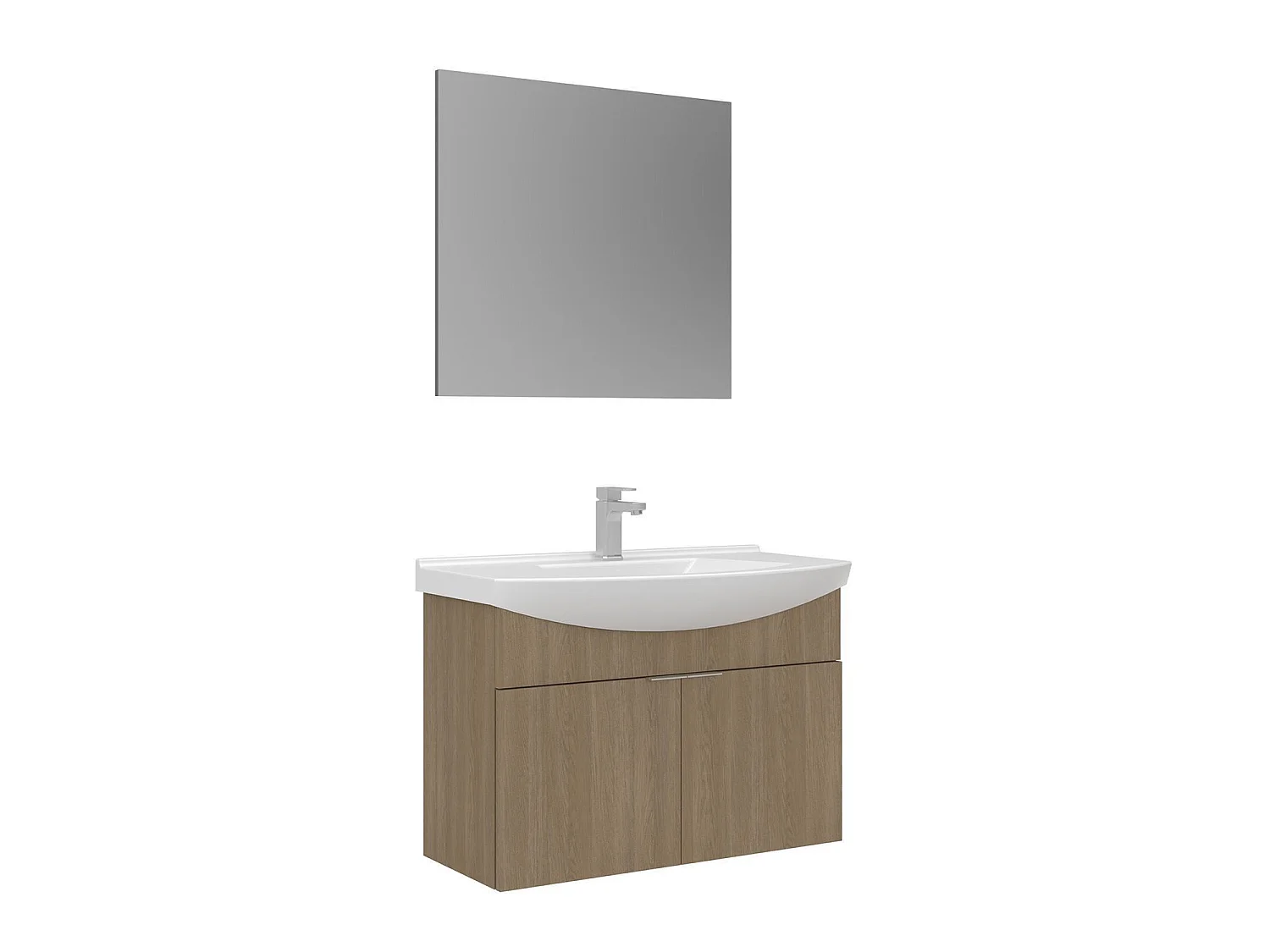 Wastafelmeubel met spiegel (2-delig) "Purus 80" - 80 x 50 x 58 cm - Eiken