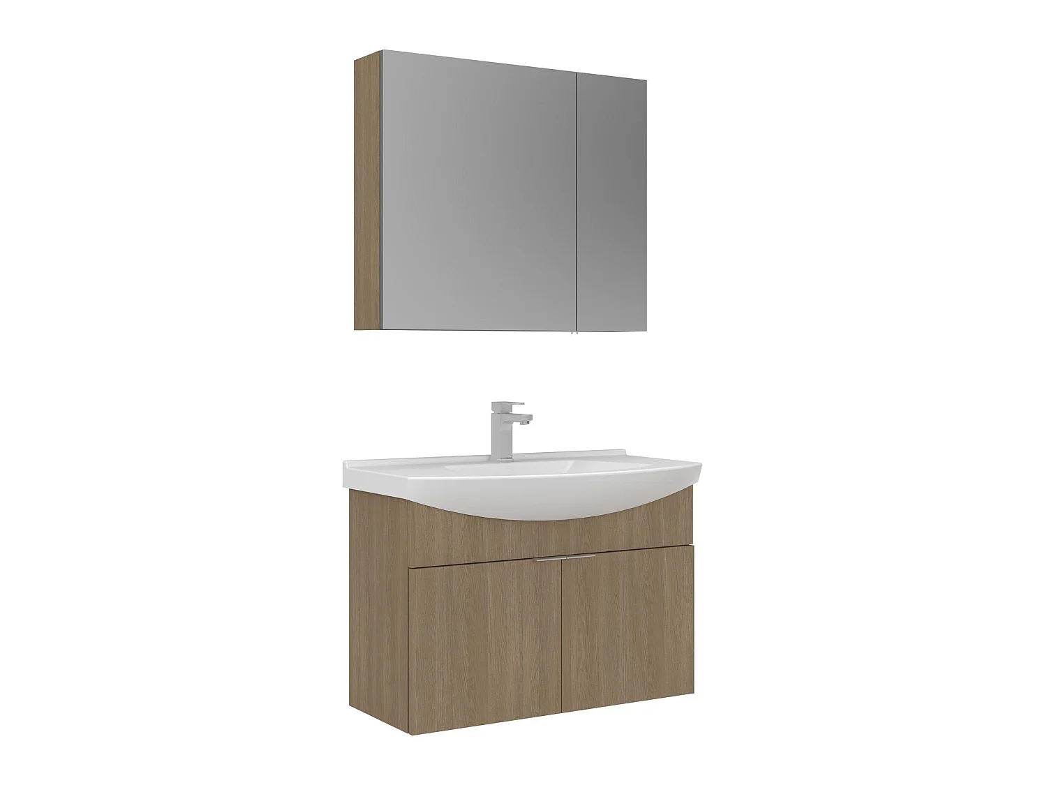 Wastafelmeubel met spiegel (2-delig) "Purus 80" - 80 x 50 x 58 cm - Eiken