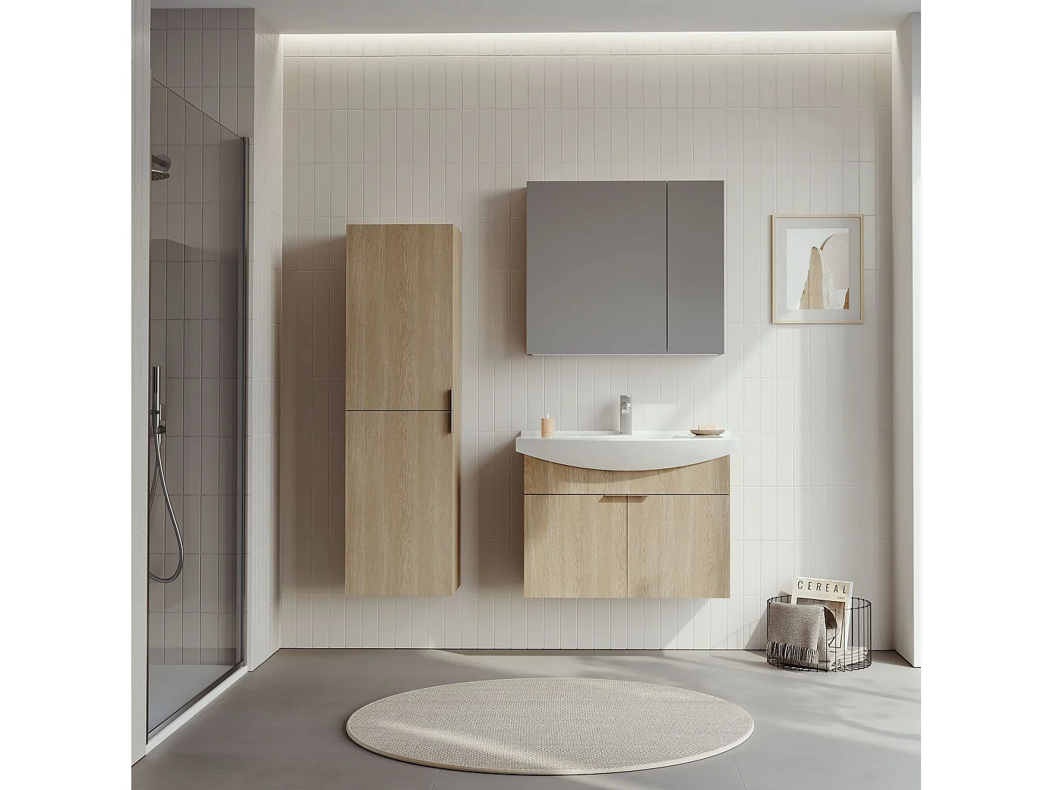 Wastafelmeubel met spiegel (2-delig) "Purus 80" - 80 x 50 x 58 cm - Eiken