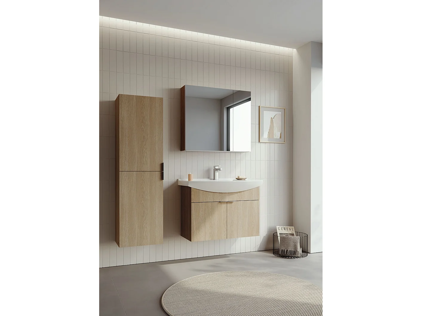Wastafelmeubel met spiegel (2-delig) "Purus 80" - 80 x 50 x 58 cm - Eiken