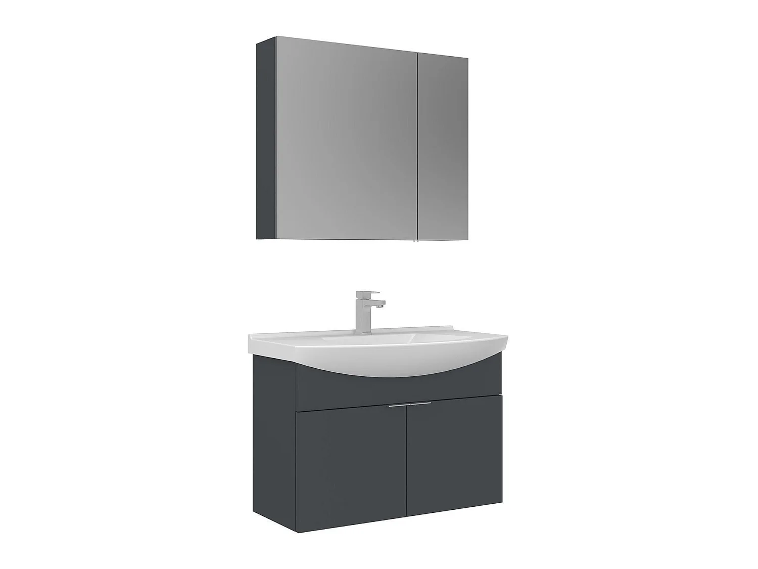 Wastafelmeubel met spiegel (2-delig) "Purus 80" - 80 x 50 x 58 cm - Mat antraciet