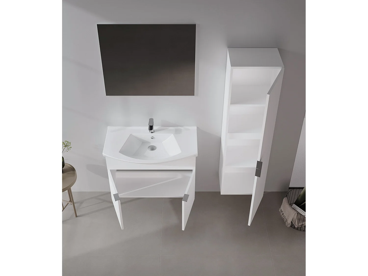 Wastafelmeubel met spiegel (2-delig) "Purus 80" - 80 x 50 x 58 cm - Wit