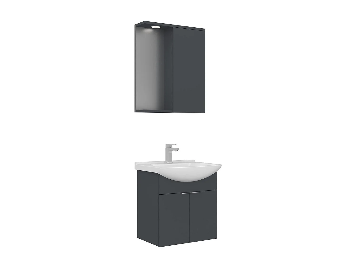 Ensemble Meuble Vasque avec Miroir (2 Pièces) "Purus 55" - 55 x 50 x 58 cm - Matte Anthracite