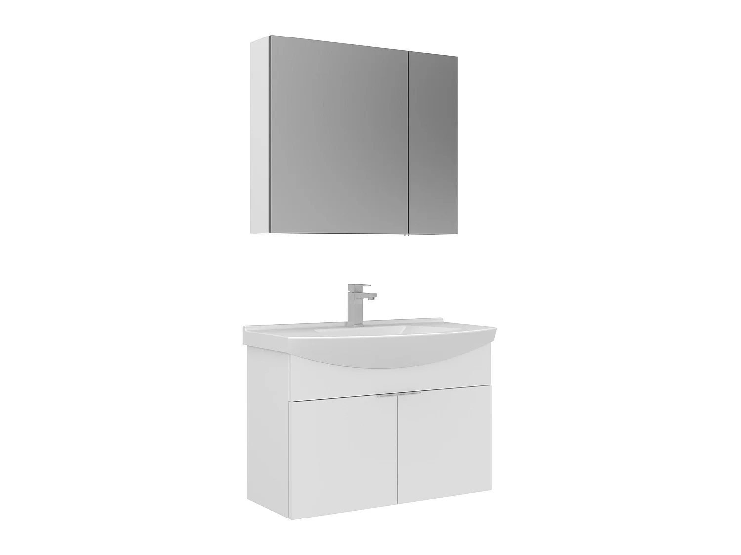 Wastafelmeubel met spiegel (2-delig) "Purus 80" - 80 x 50 x 58 cm - Wit