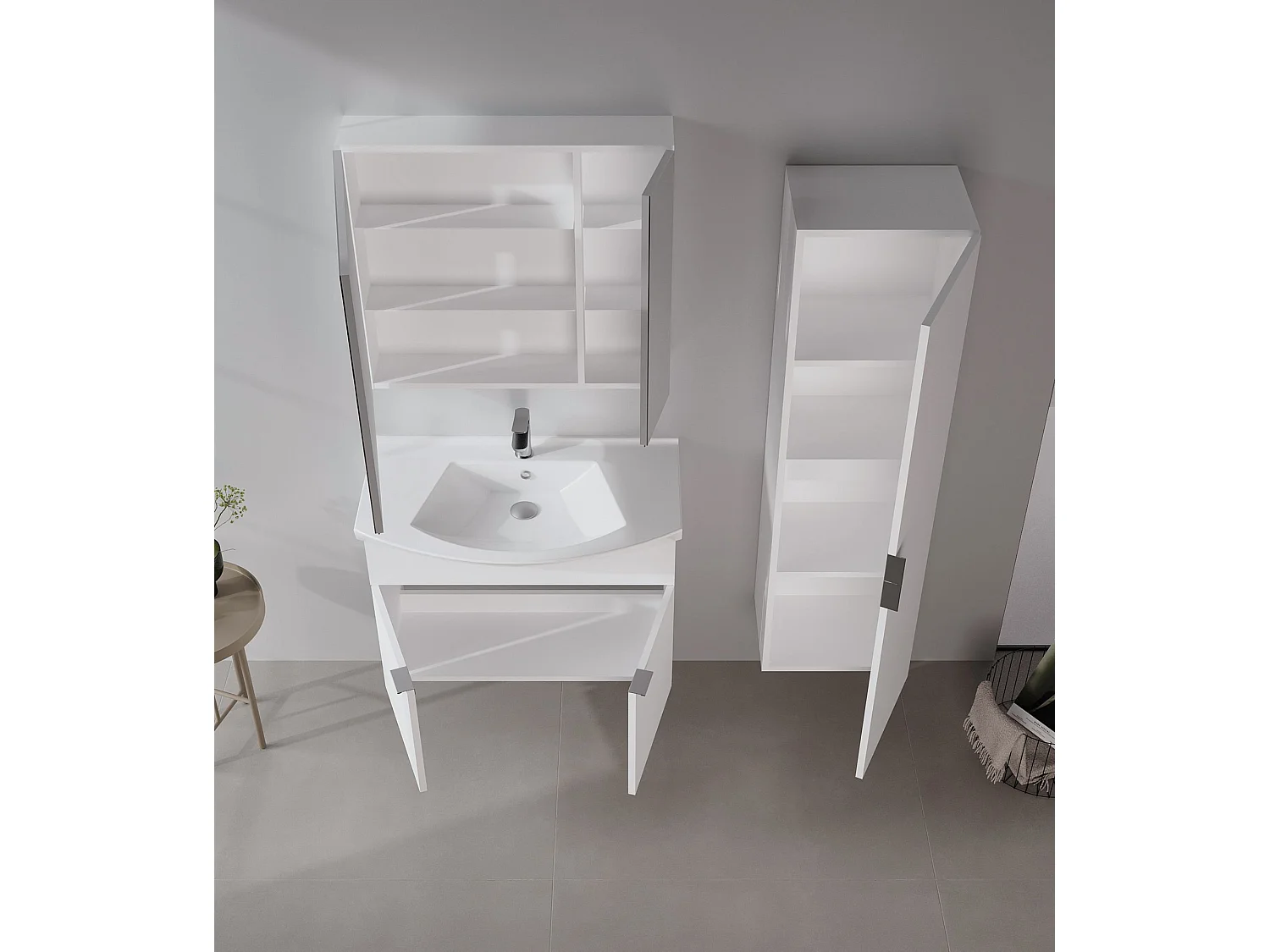 Wastafelmeubel met spiegel (2-delig) "Purus 80" - 80 x 50 x 58 cm - Wit