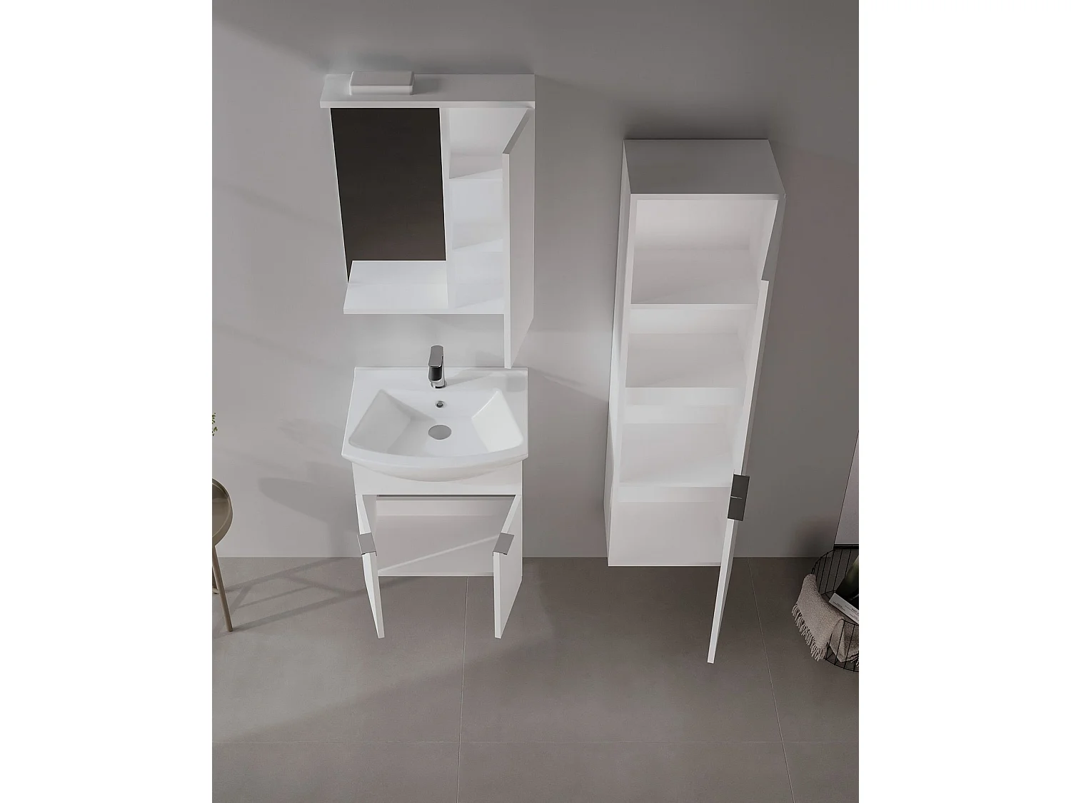 Ensemble Meuble Vasque avec Miroir (2 Pièces) "Purus 55" - 55 x 50 x 58 cm - White