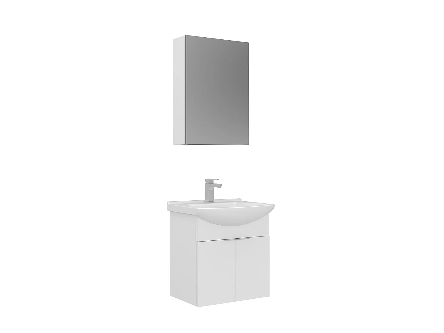 Wastafelmeubel met spiegel (2-delig) "Purus 55" - 55 x 50 x 58 cm - Wit