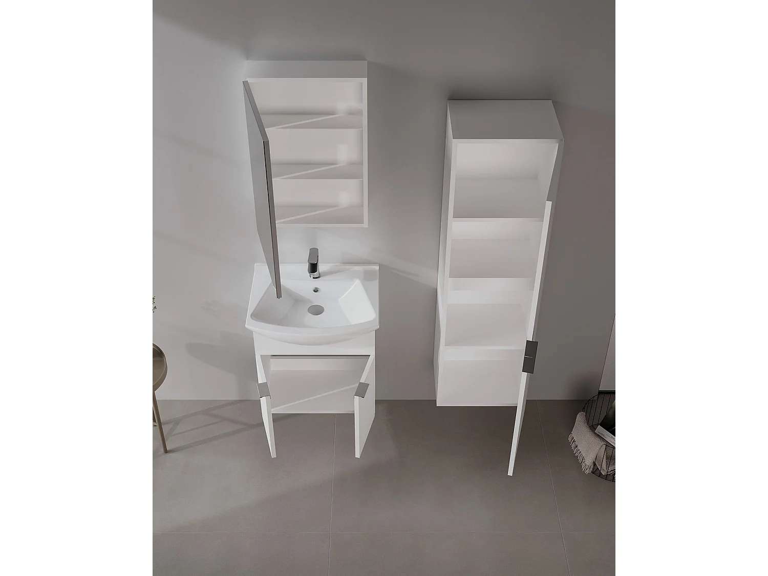 Wastafelmeubel met spiegel (2-delig) "Purus 55" - 55 x 50 x 58 cm - Wit