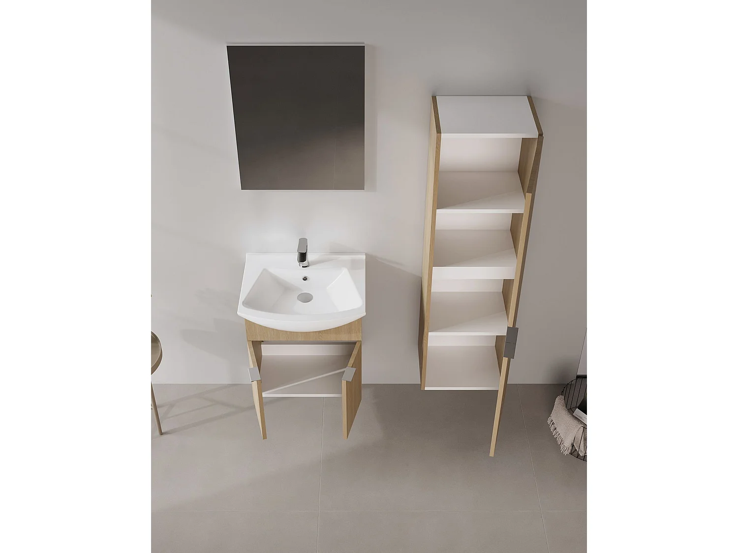 Wastafelmeubel met spiegel (2-delig) "Purus 55" - 55 x 50 x 58 cm - Eiken