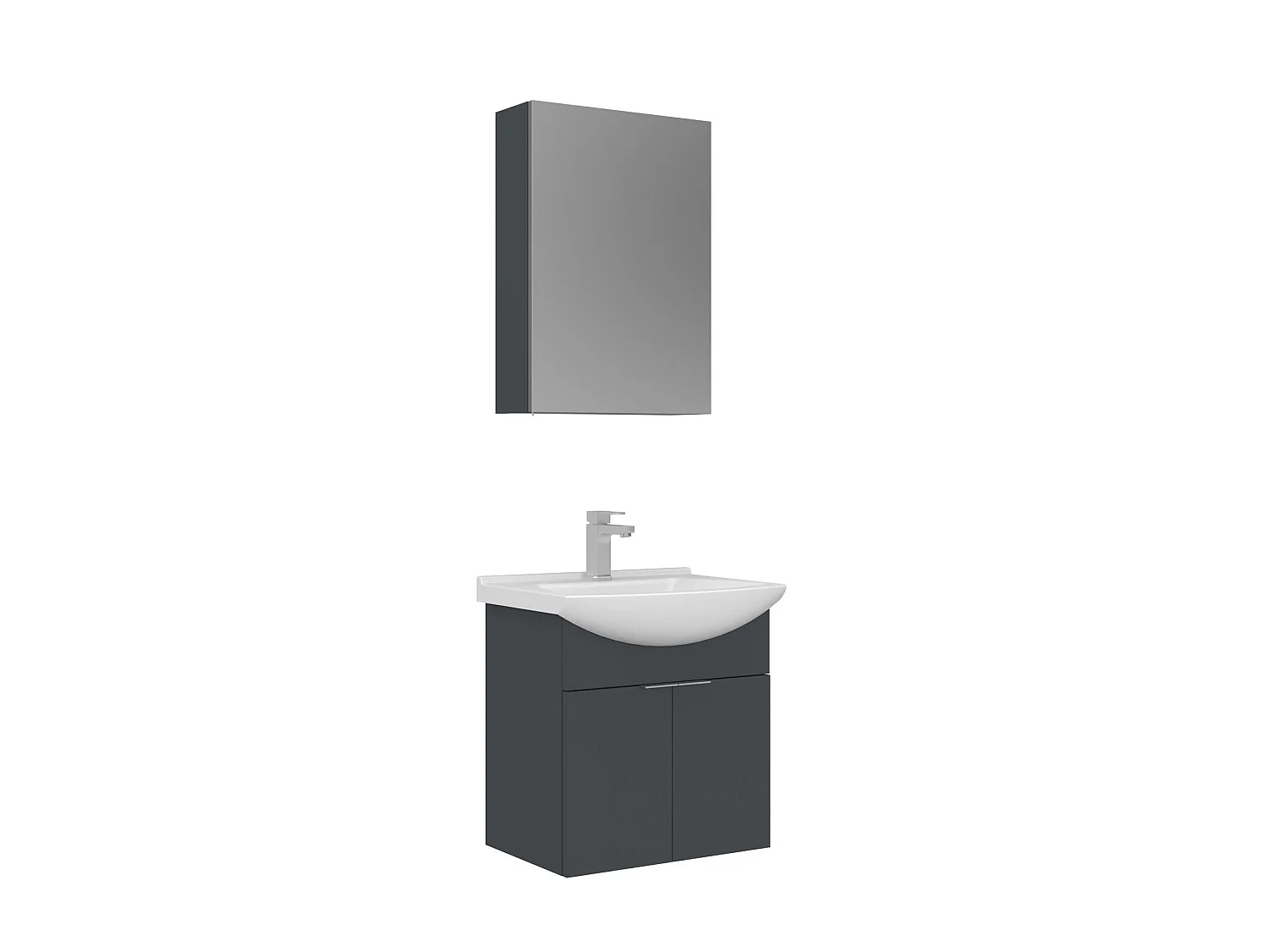 Wastafelmeubel met spiegel (2-delig) "Purus 55" - 55 x 50 x 58 cm - Mat antraciet