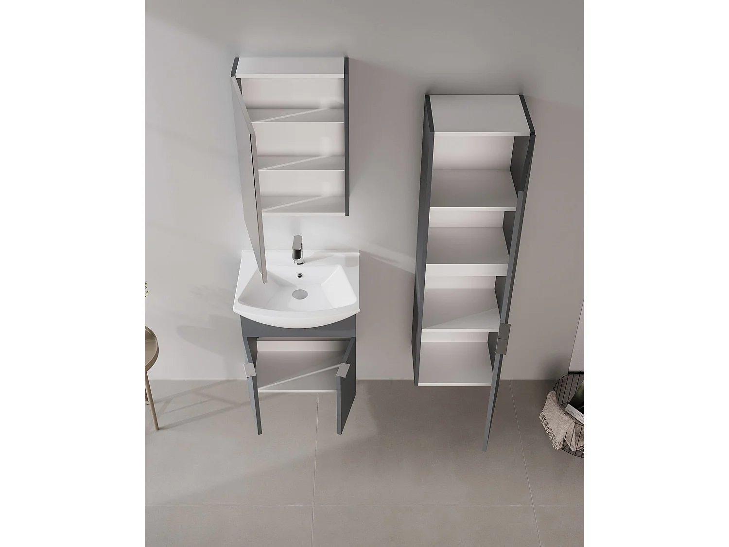 Wastafelmeubel met spiegel (2-delig) "Purus 55" - 55 x 50 x 58 cm - Mat antraciet