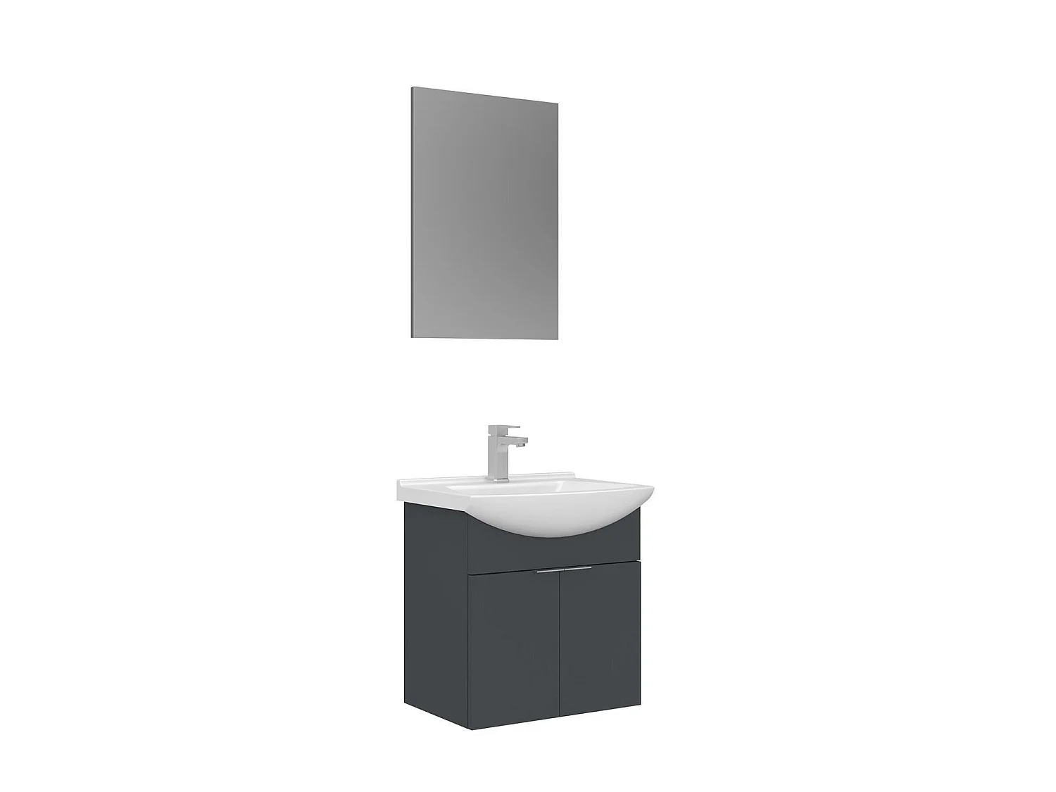 Wastafelmeubel met spiegel (2-delig) "Purus 55" - 55 x 50 x 58 cm - Mat antraciet