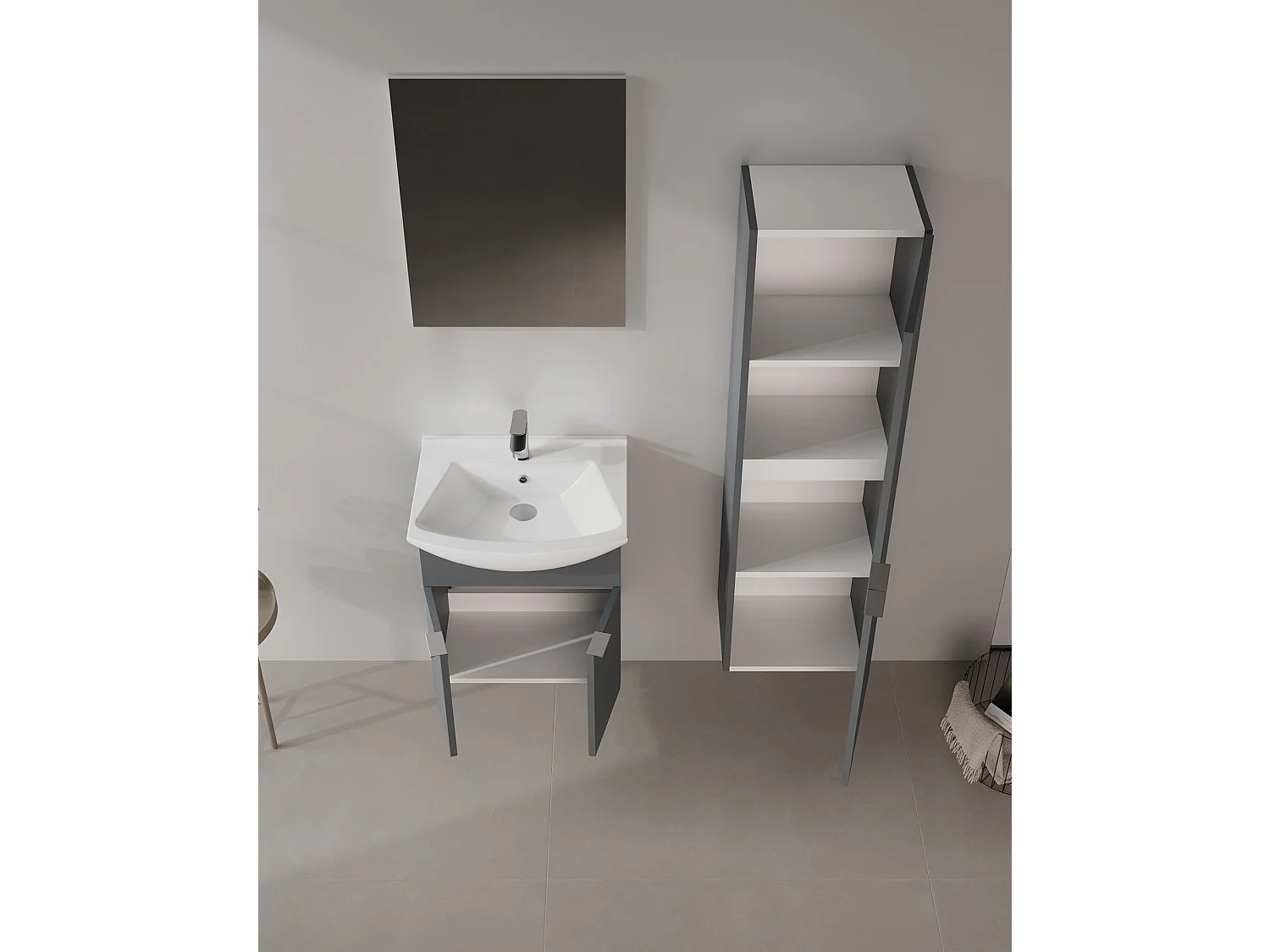 Wastafelmeubel met spiegel (2-delig) "Purus 55" - 55 x 50 x 58 cm - Mat antraciet