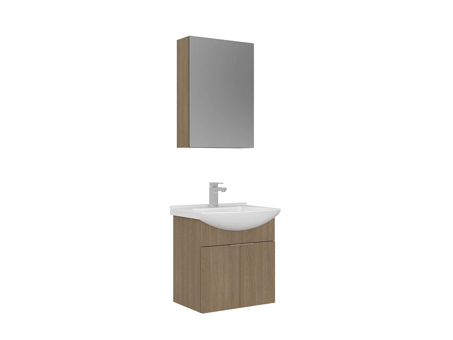 Wastafelmeubel met spiegel (2-delig) "Purus 55" - 55 x 50 x 58 cm - Eiken
