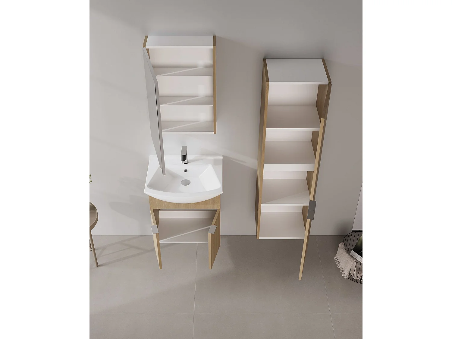 Wastafelmeubel met spiegel (2-delig) "Purus 55" - 55 x 50 x 58 cm - Eiken