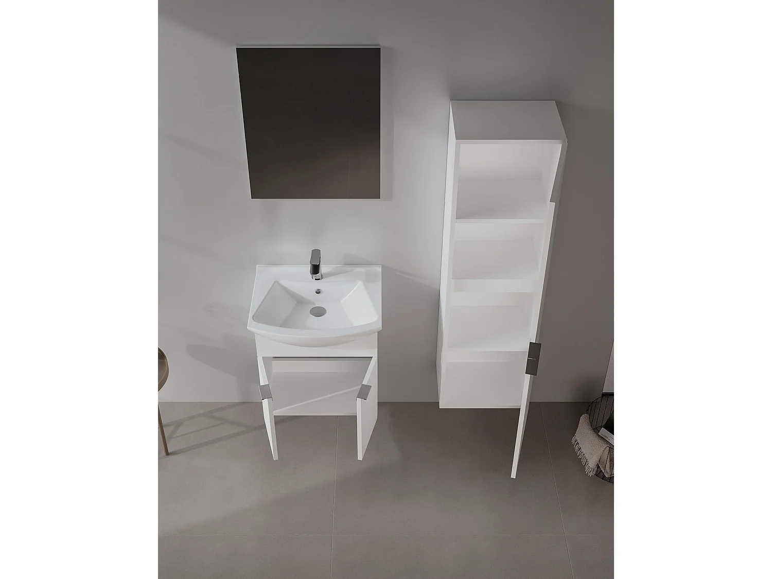 Wastafelmeubel met spiegel (2-delig) "Purus 55" - 55 x 50 x 58 cm - Wit