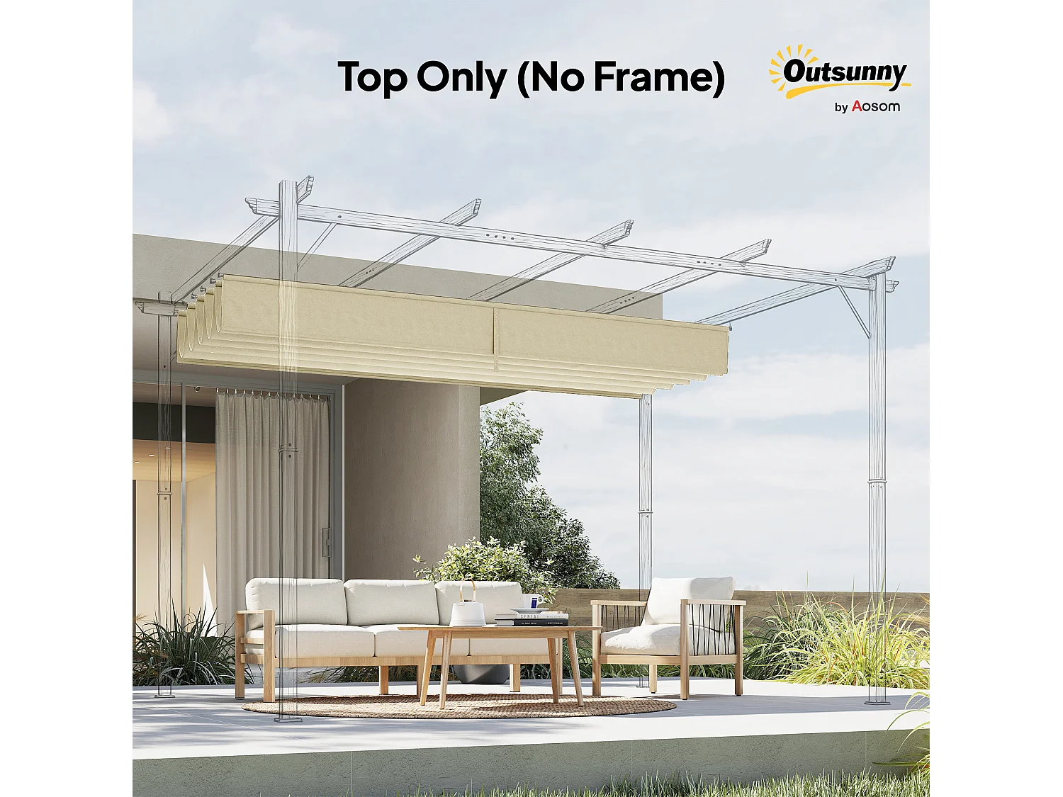 Toile de rechange pour pergola rétractable 3 x 3 m polyester haute densité 180 g/m² imperméabilisé blanc cassé