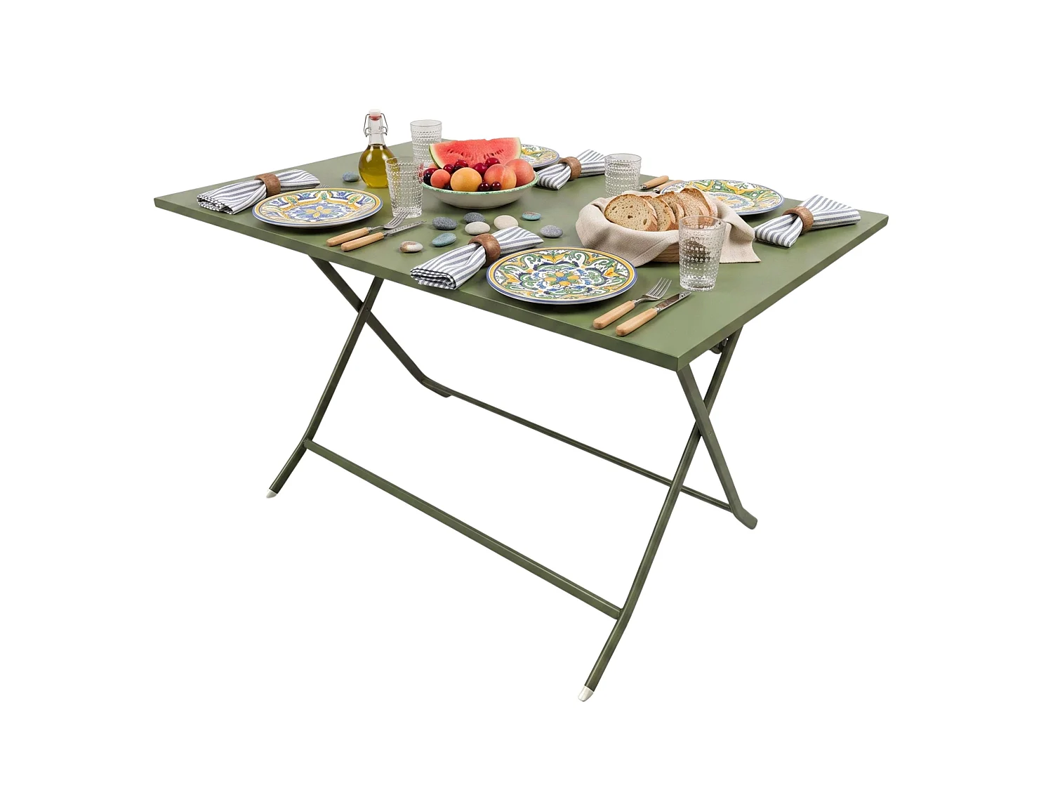 Conjunto de jardim Greensboro Olive Green: mesa e 4 cadeiras