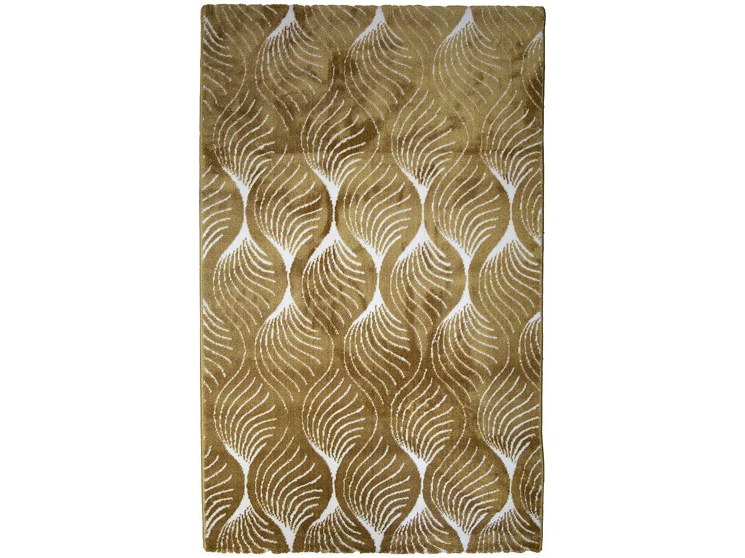 Tapis Salon Chambre D'intérieur Poils Doux Motifs Géométrique Doré Jaune Ocre Blanc 100x150 Cm