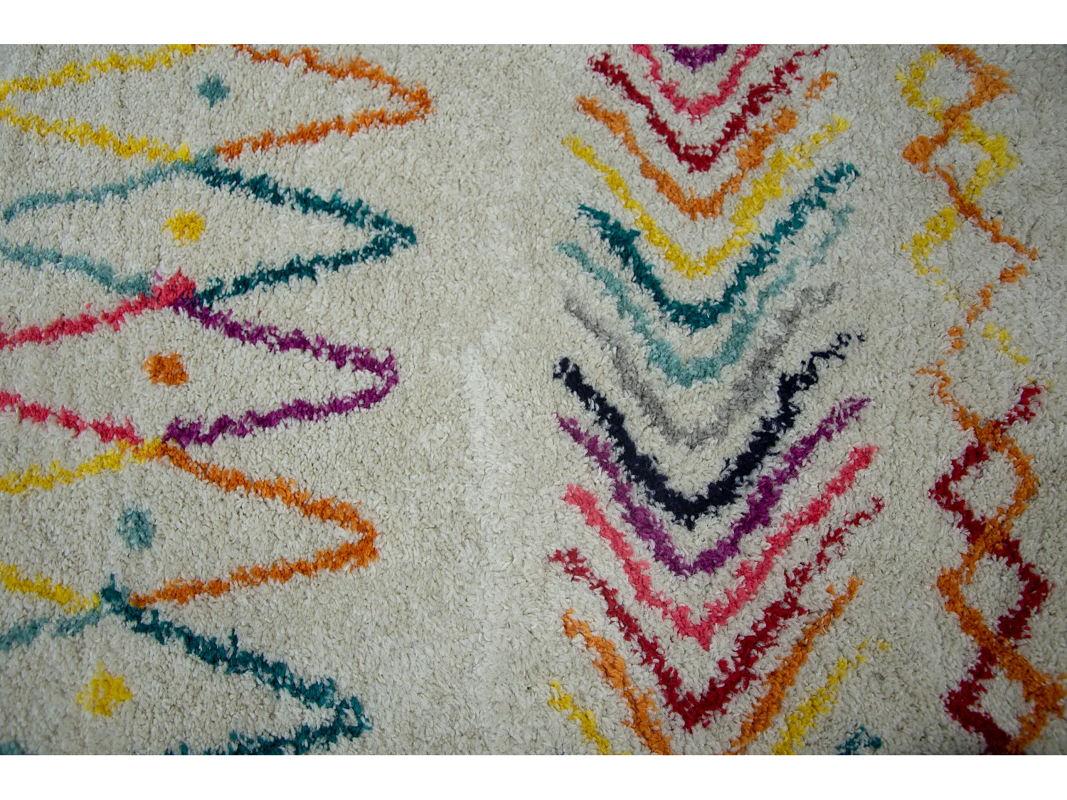 Tapis Salon D'intérieur Poils Longs Doux Bohème Aztèque Blanc Multicolore 150x200 Cm