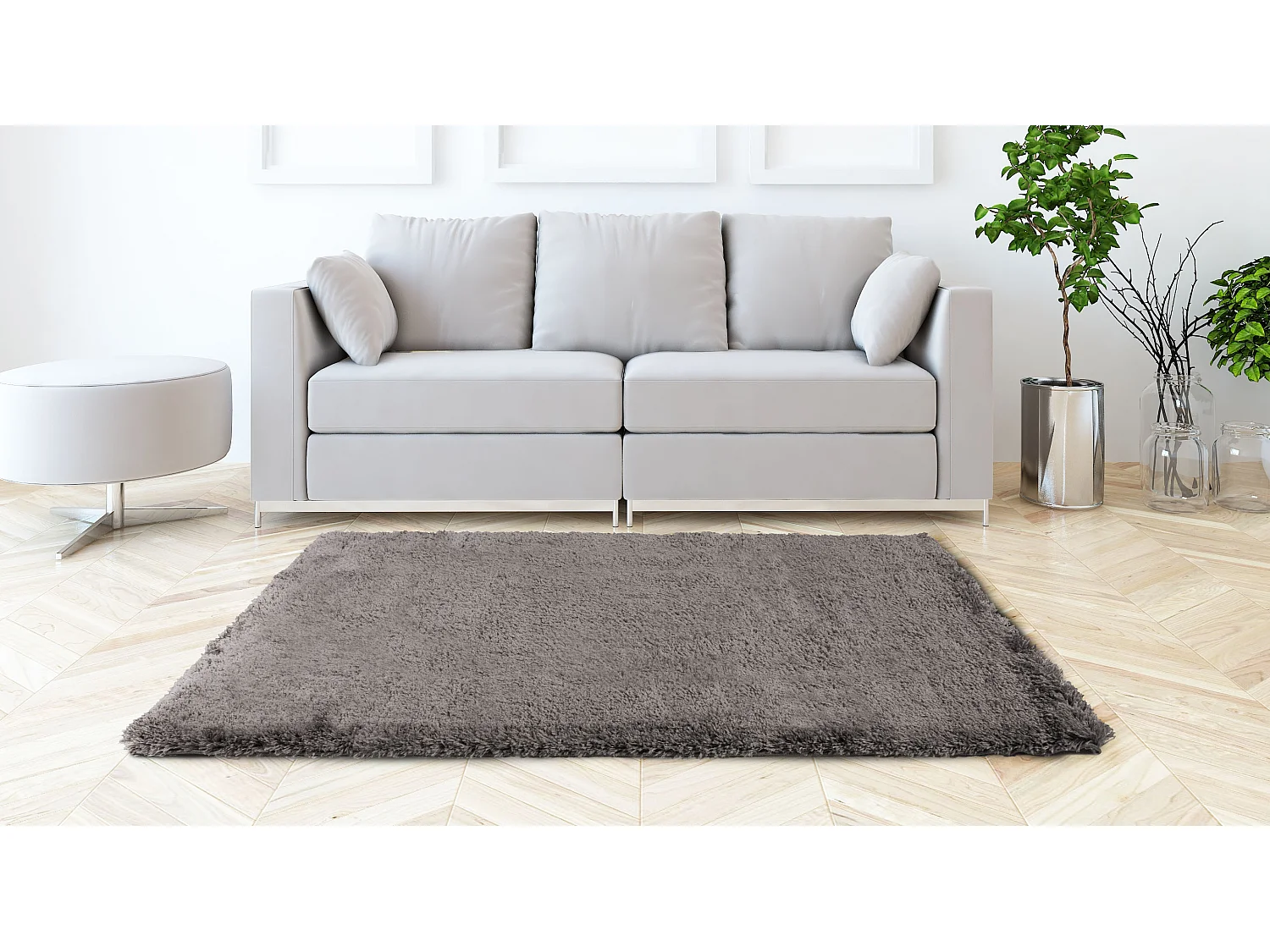 Tapis Salon, Chambre Coloris Unis Gris Anthracite Shaggy Poils Longs Doux 100x150 Cm