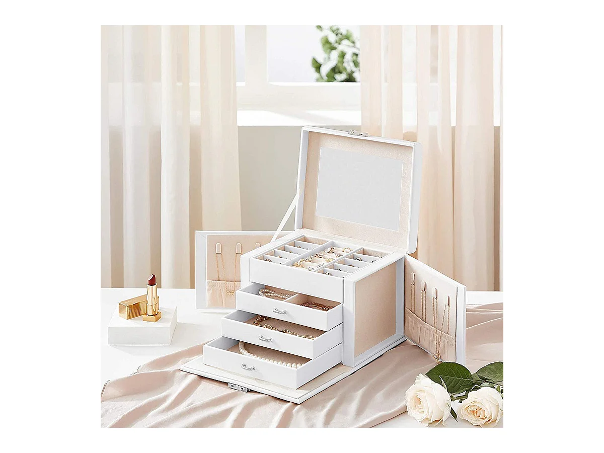 Coffre à bijoux à 4 niveaux avec organisateurs - H16,5 cm