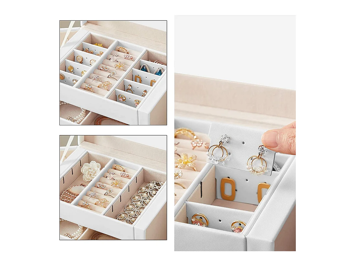 Coffre à bijoux à 4 niveaux avec organisateurs - H16,5 cm